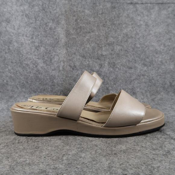Liz Cole Shoes Womens 8 Sandals Wedge Slides Leather Slip On Double Strap Retro - Picture 1 of 11